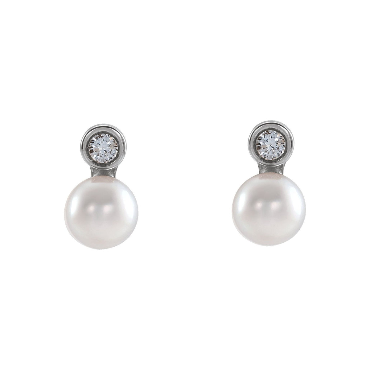 Cultured White Akoya Pearl & .03 CTW Natural Diamond Earrings