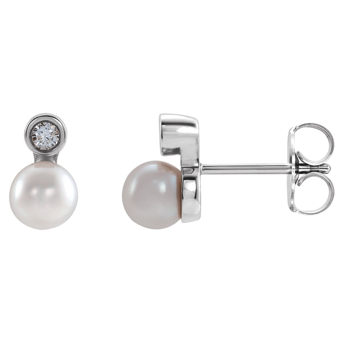Cultured White Akoya Pearl & .03 CTW Natural Diamond Earrings