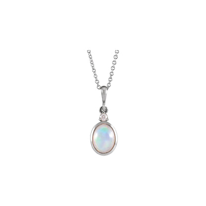 8x6 mm Natural Ethiopian Opal & .03 CT Natural Diamond 16-18" Necklace