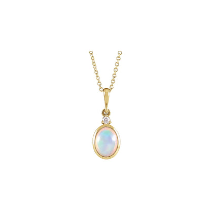 8x6 mm Natural Ethiopian Opal & .03 CT Natural Diamond 16-18" Necklace