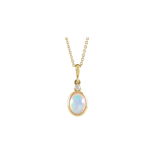 6x4 mm Natural Ethiopian Opal & .015 CT Natural Diamond 16-18" Necklace