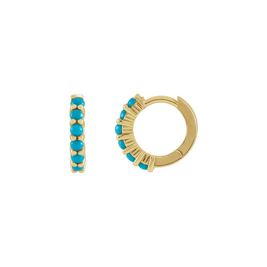 Natural Turquoise Cabochon Hinged 12.2 mm Hoop Earring