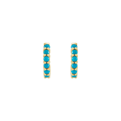 Natural Turquoise Cabochon Hinged 12.2 mm Hoop Earrings