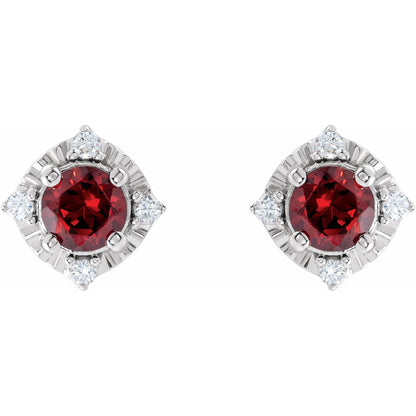 Natural Mozambique Garnet & .08 CTW Natural Diamond Halo-Style Earrings