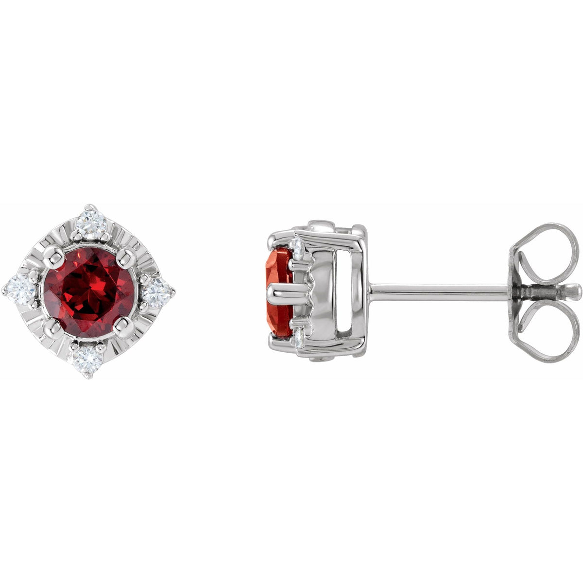 Natural Mozambique Garnet & .08 CTW Natural Diamond Halo-Style Earrings