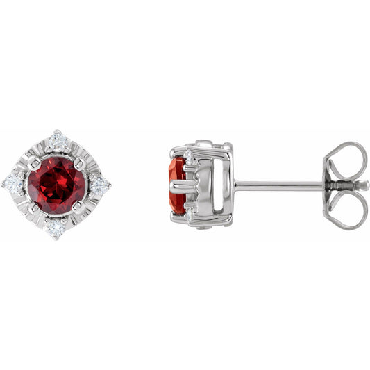 Natural Mozambique Garnet & .08 CTW Natural Diamond Halo-Style Earrings