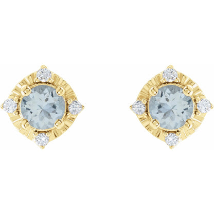 Natural Aquamarine & .08 CTW Natural Diamond Halo-Style Earrings