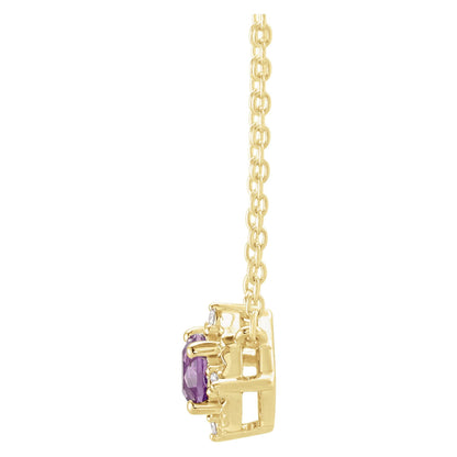 Natural Amethyst & .04 CTW Natural Diamond Halo-Style 18" Necklace