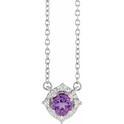 Natural Amethyst & .04 CTW Natural Diamond Halo-Style 18" Necklace