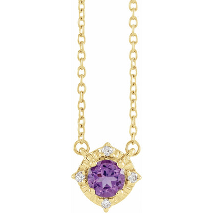 Natural Amethyst & .04 CTW Natural Diamond Halo-Style 18" Necklace