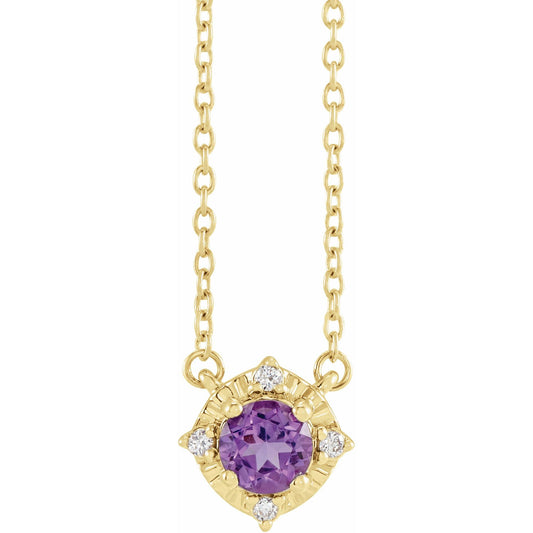 Natural Amethyst & .04 CTW Natural Diamond Halo-Style 18" Necklace