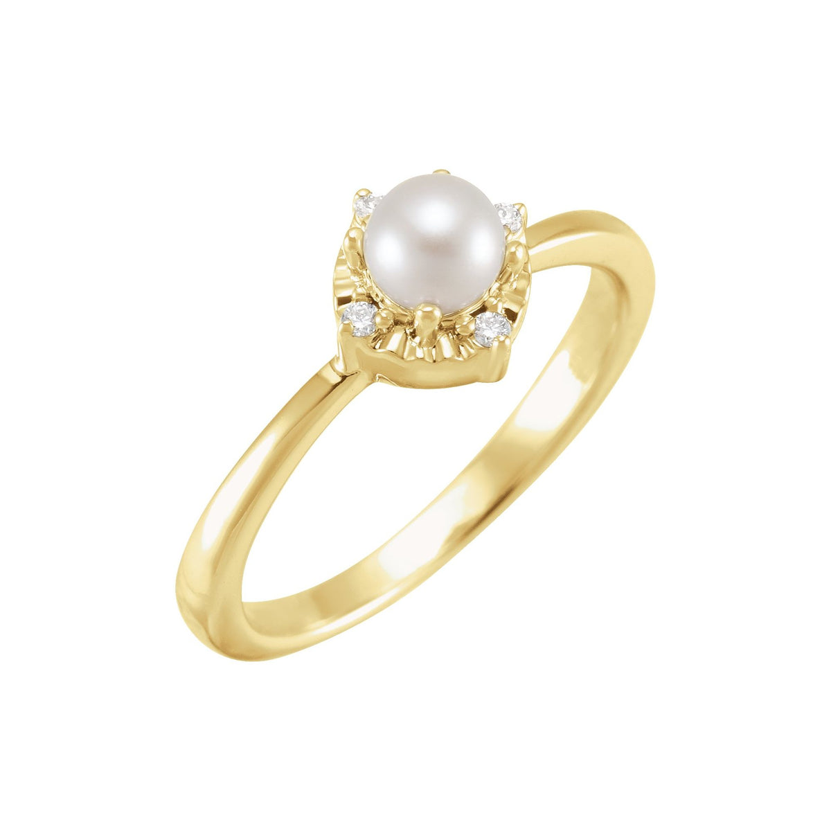 Cultured White Freshwater Pearl & .04 CTW Natural Diamond Halo-Style Ring