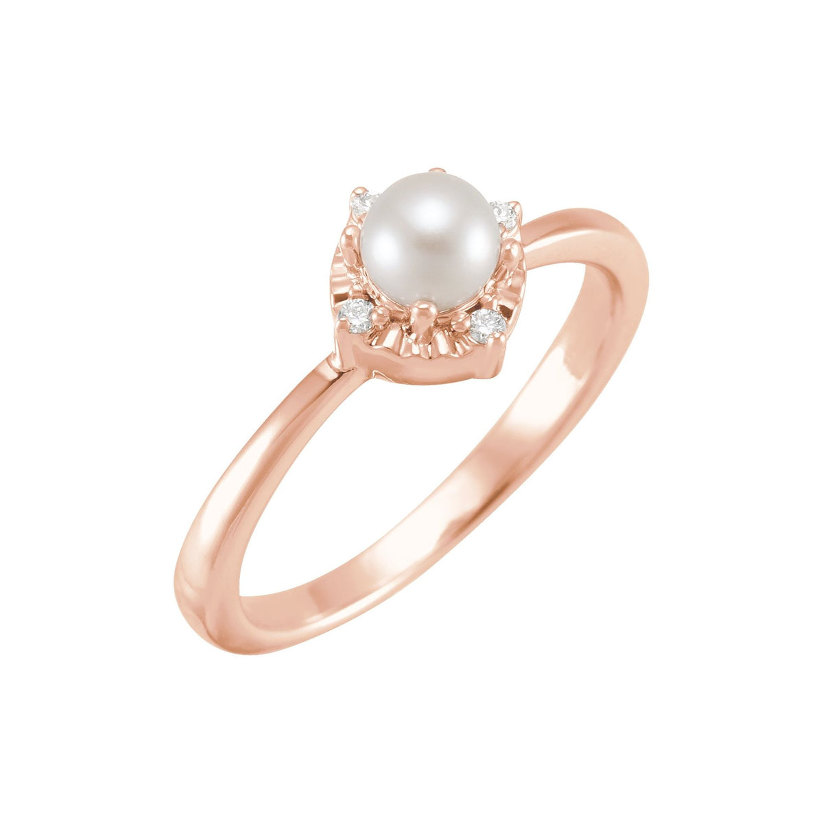 Cultured White Freshwater Pearl & .04 CTW Natural Diamond Halo-Style Ring