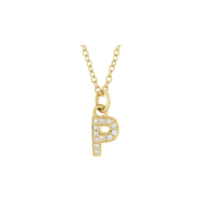 .04 CTW Natural Diamond Petite Initial P 16-18" Necklace