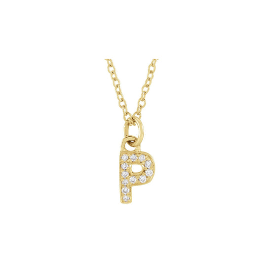 .04 CTW Natural Diamond Petite Initial P 16-18" Necklace