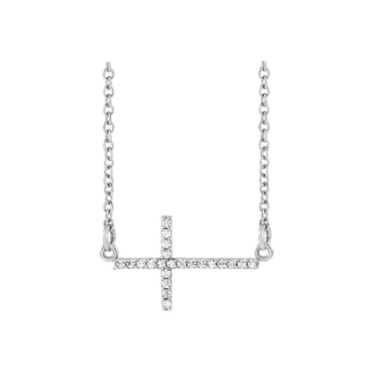 Natural Diamond Sideways Cross Necklace or Center