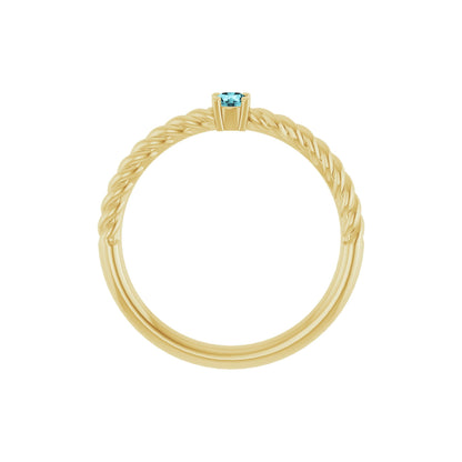 3 mm Natural Blue Zircon Solitaire Rope Ring