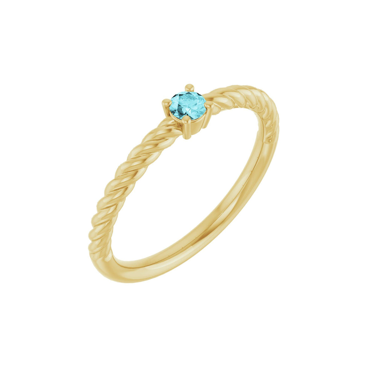 3 mm Natural Blue Zircon Solitaire Rope Ring