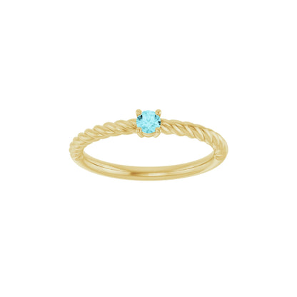 3 mm Natural Blue Zircon Solitaire Rope Ring