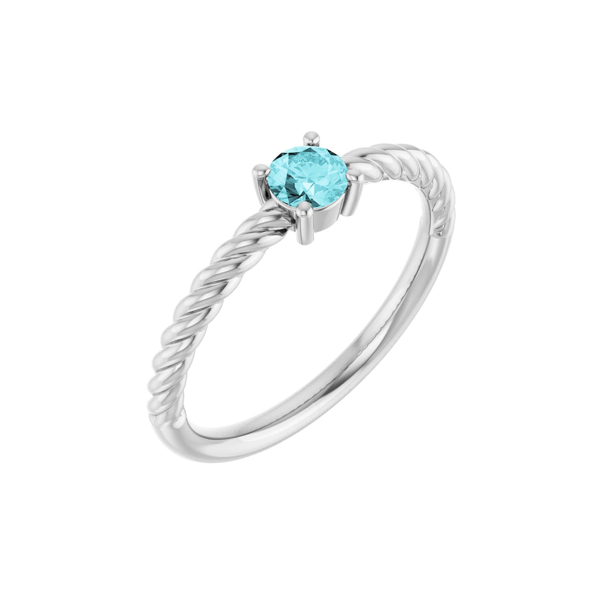 4 mm Natural Blue Zircon Solitaire Rope Ring