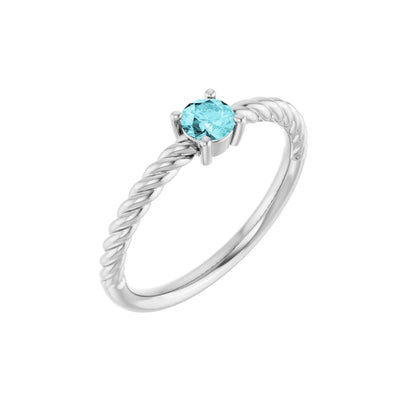 4 mm Natural Blue Zircon Solitaire Rope Ring