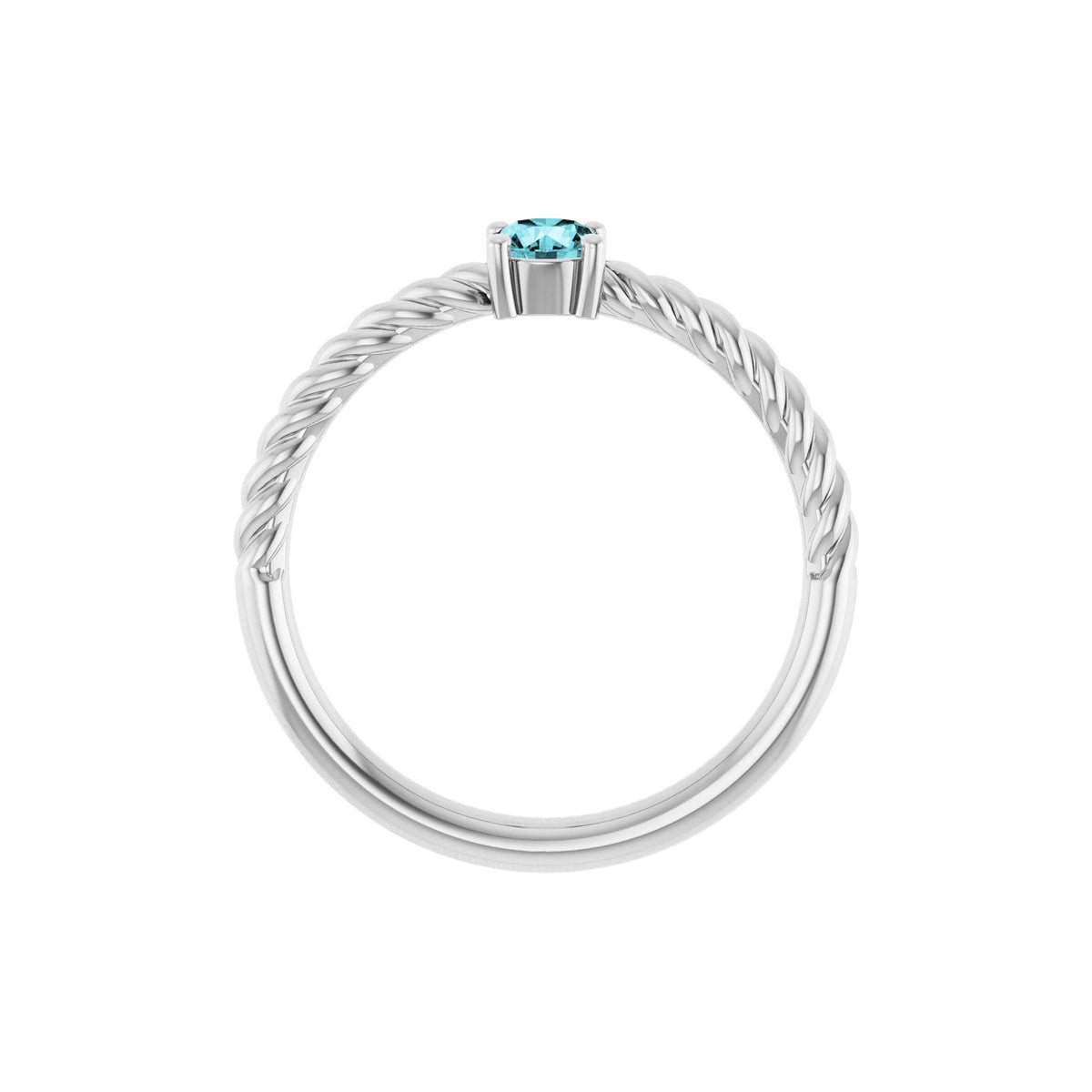 4 mm Natural Blue Zircon Solitaire Rope Ring
