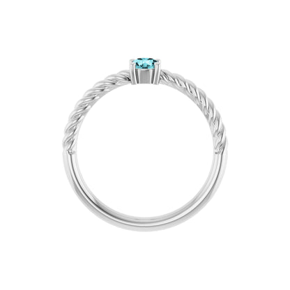 4 mm Natural Blue Zircon Solitaire Rope Ring