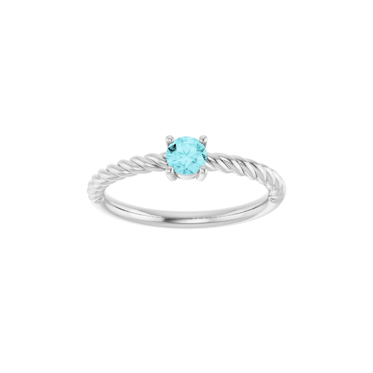 4 mm Natural Blue Zircon Solitaire Rope Ring