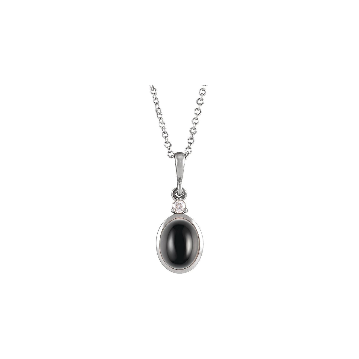 6x4 mm Natural Black Onyx & .015 CT Natural Diamond 16-18" Necklace
