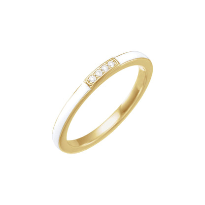 Natural Diamond Enamel Stackable Ring - 14K Yellow Gold