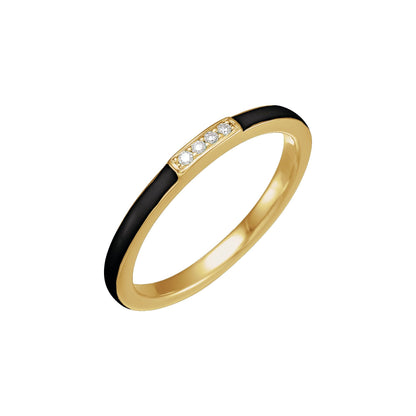 Natural Diamond Enamel Stackable Ring - 14K Yellow Gold