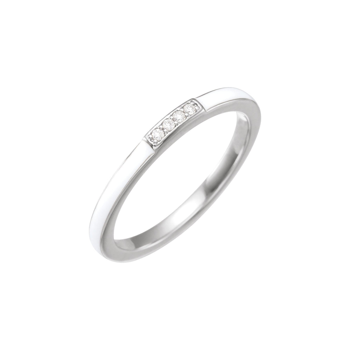 Natural Diamond Enamel Stackable Ring - 14K White Gold