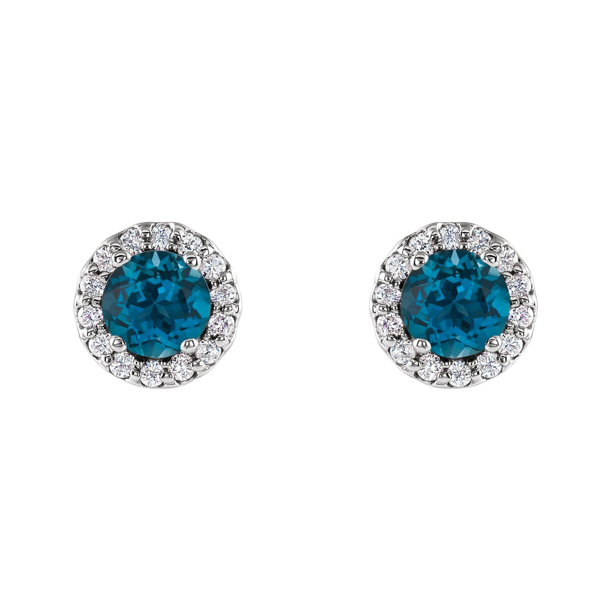 4 mm Natural London Blue Topaz & 1/10 CTW Natural Diamond Earrings