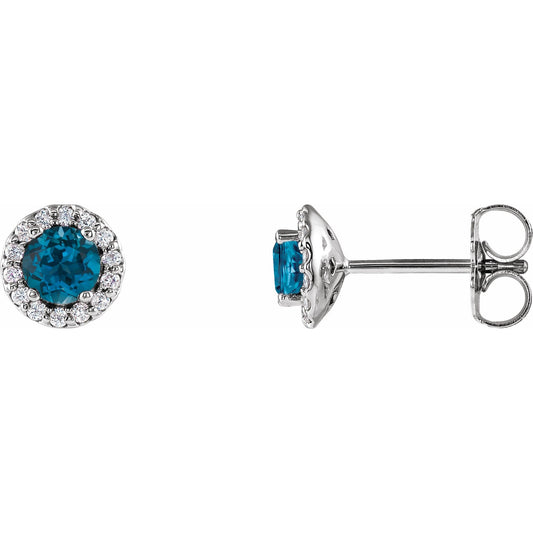 4 mm Natural London Blue Topaz & 1/10 CTW Natural Diamond Earrings