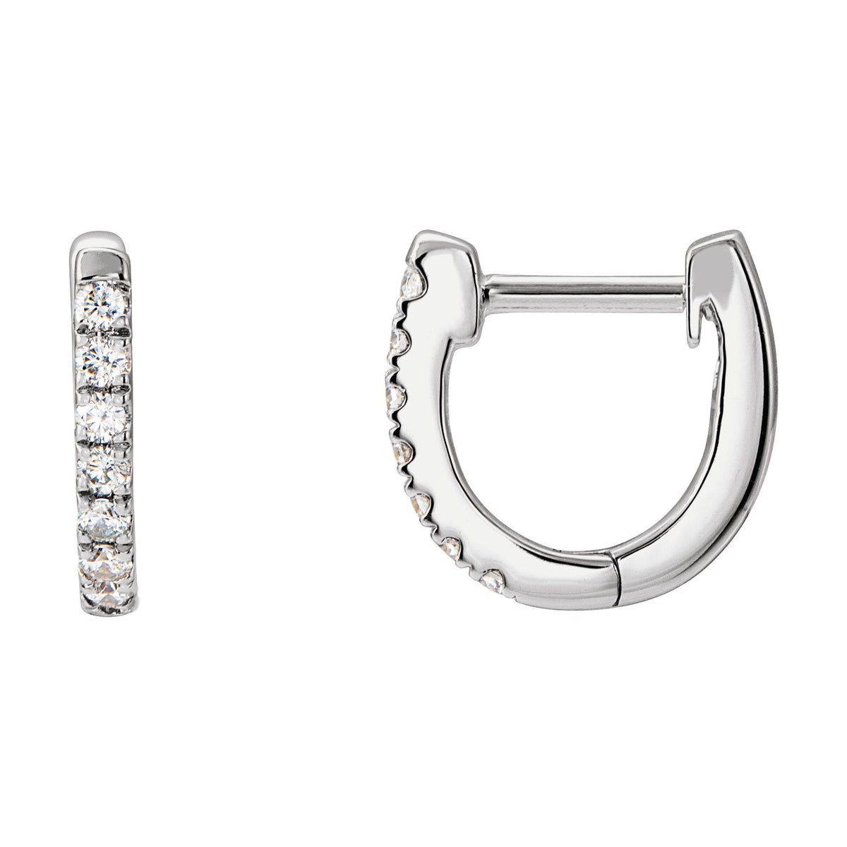 Natural Diamond Accented U-Hoop Earrings - 14K White Gold