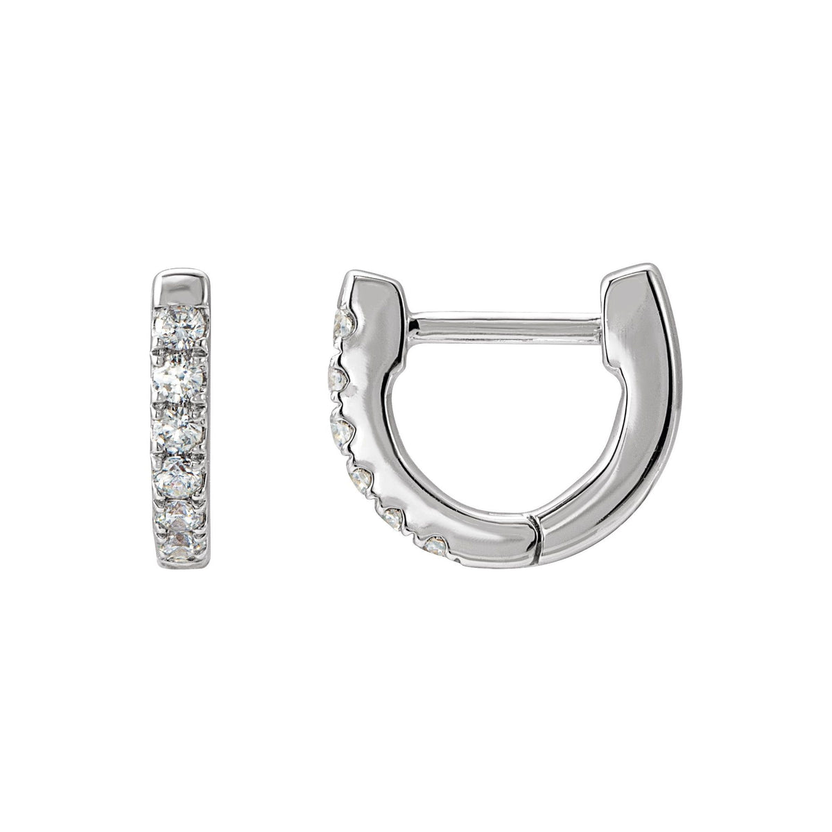 Natural Diamond Accented U-Hoop Earrings - 14K White Gold