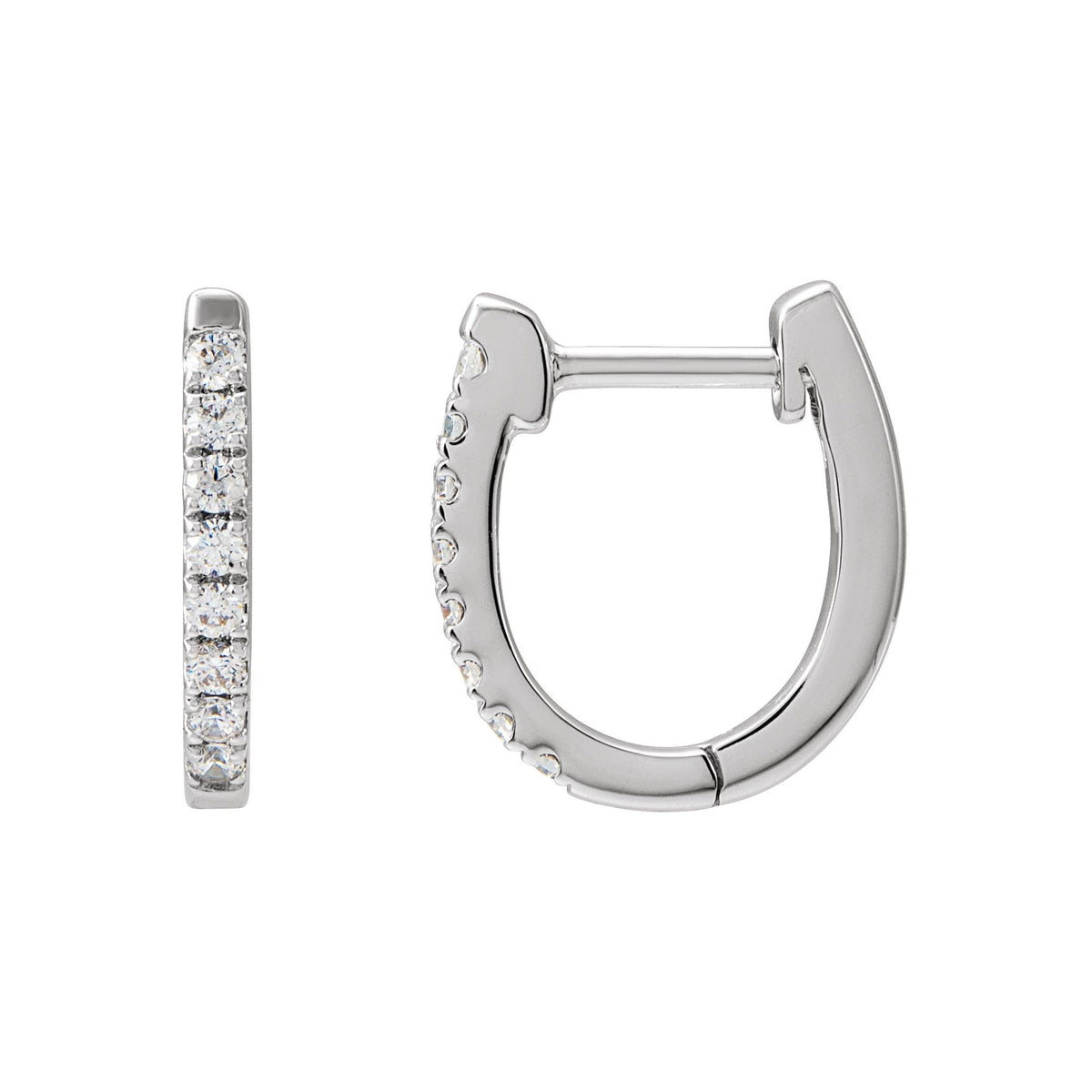 Natural Diamond Accented U-Hoop Earrings - 14K White Gold