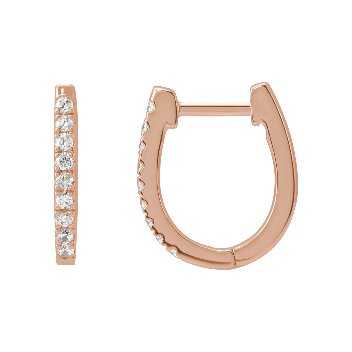 Natural Diamond Accented U-Hoop Earrings - 14K Rose Gold
