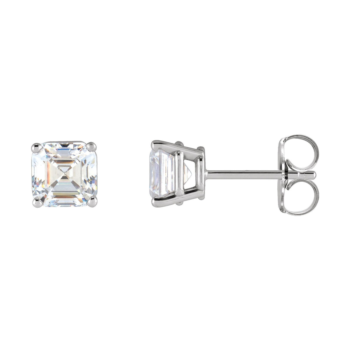 Natural Diamond Asscher 4-Prong Stud Earrings