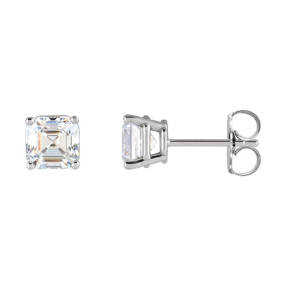 Natural Diamond Asscher 4-Prong Stud Earrings