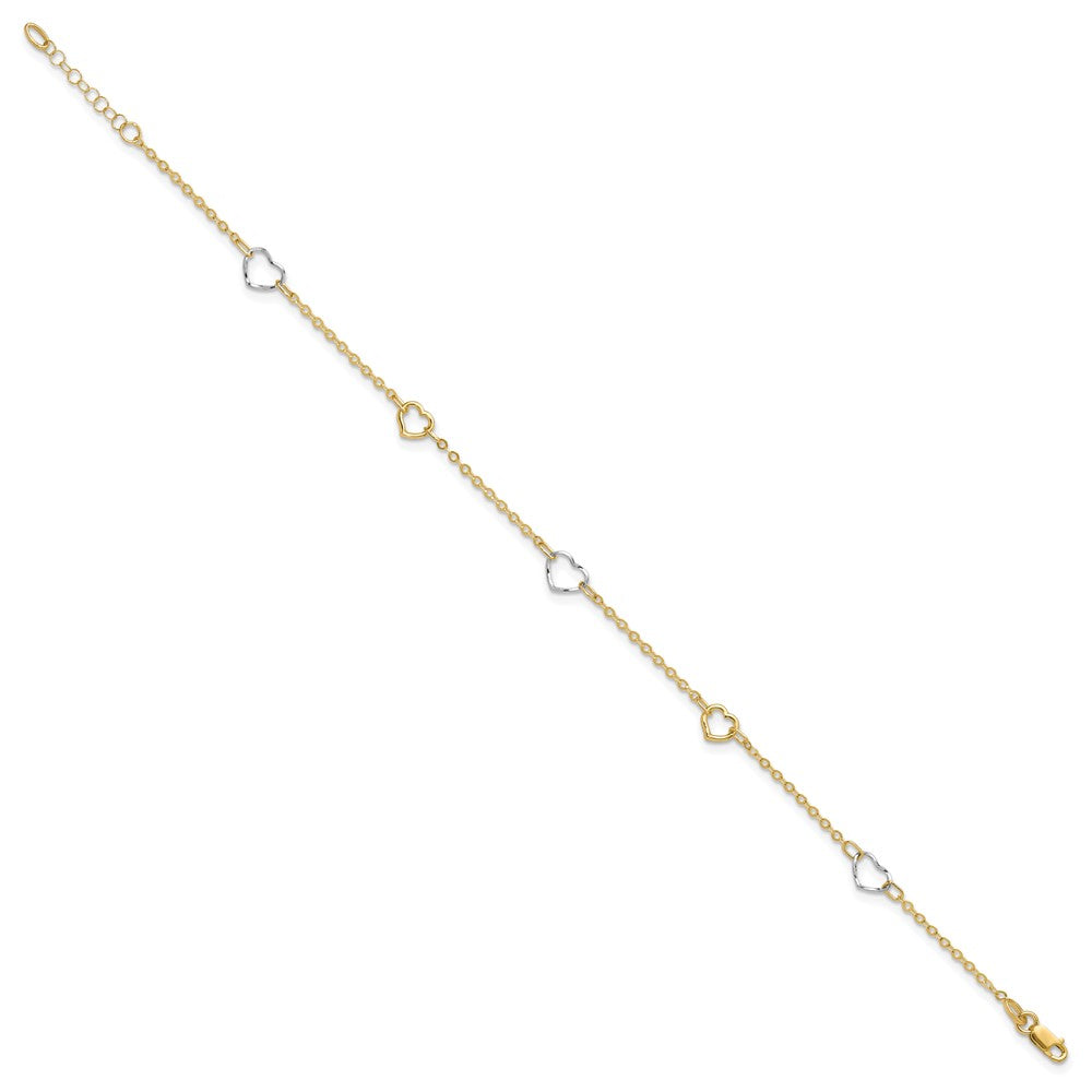 Polished Heart Plus 1in ext Anklet - Two-Tone Gold