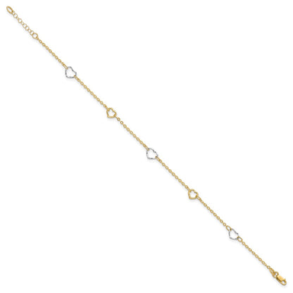 Polished Heart Plus 1in ext Anklet - Two-Tone Gold