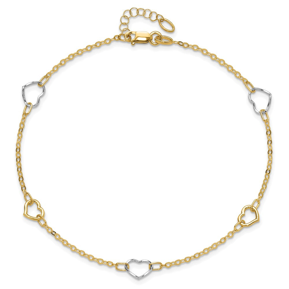 Polished Heart Plus 1in ext Anklet - Two-Tone Gold