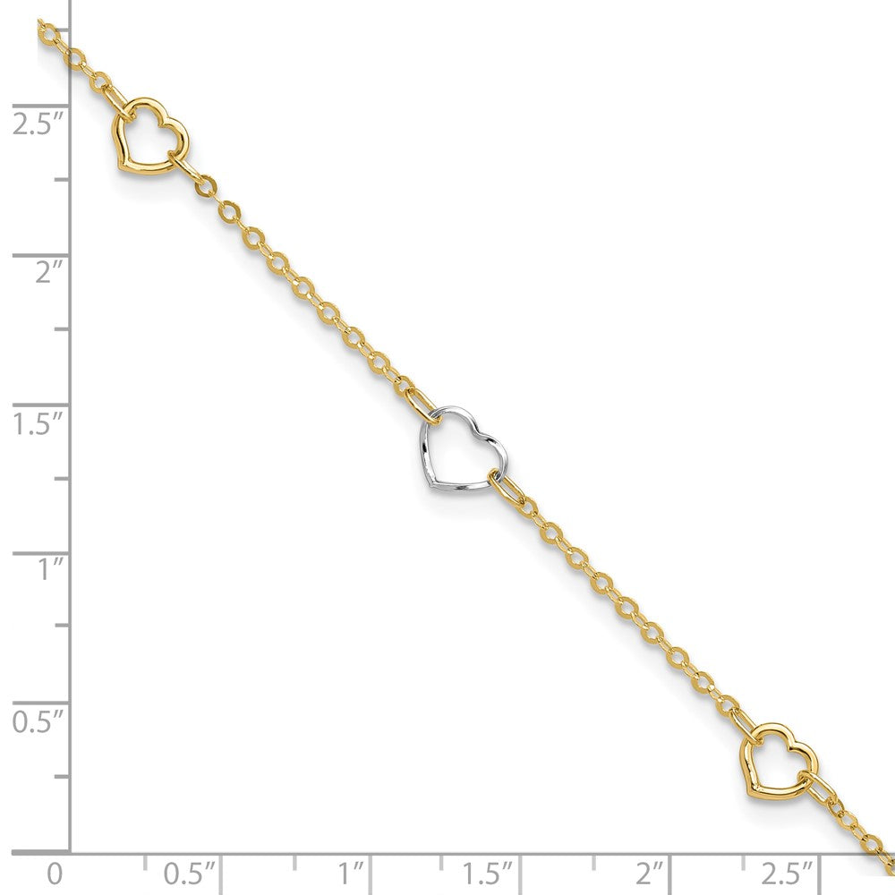 Polished Heart Plus 1in ext Anklet - Two-Tone Gold
