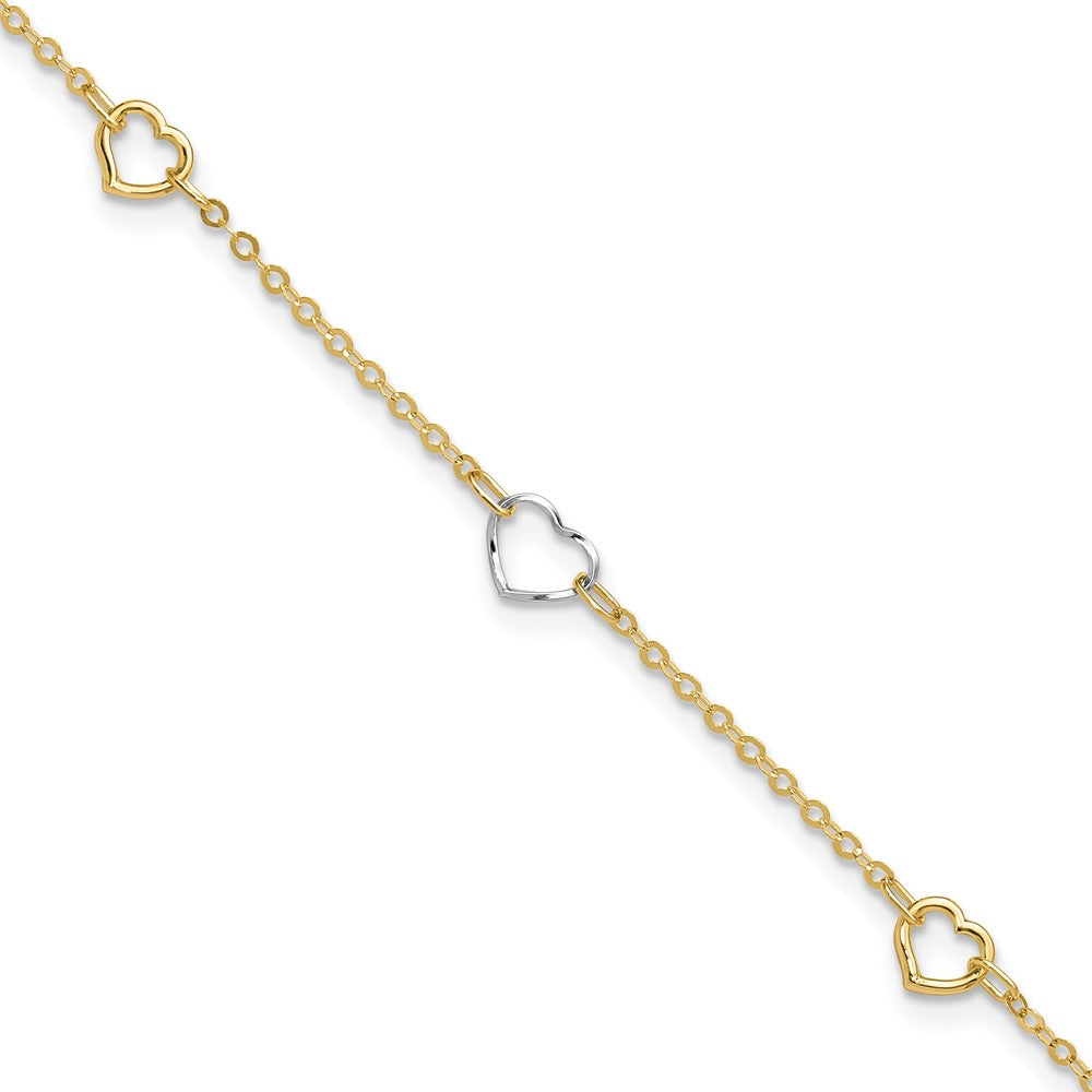 Polished Heart Plus 1in ext Anklet - Two-Tone Gold