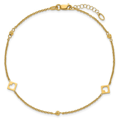 Link Hearts and D/C Beads Plus 1in ext Anklet