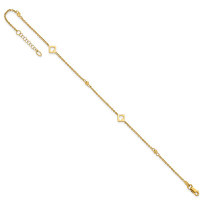 Link Hearts and D/C Beads Plus 1in ext Anklet