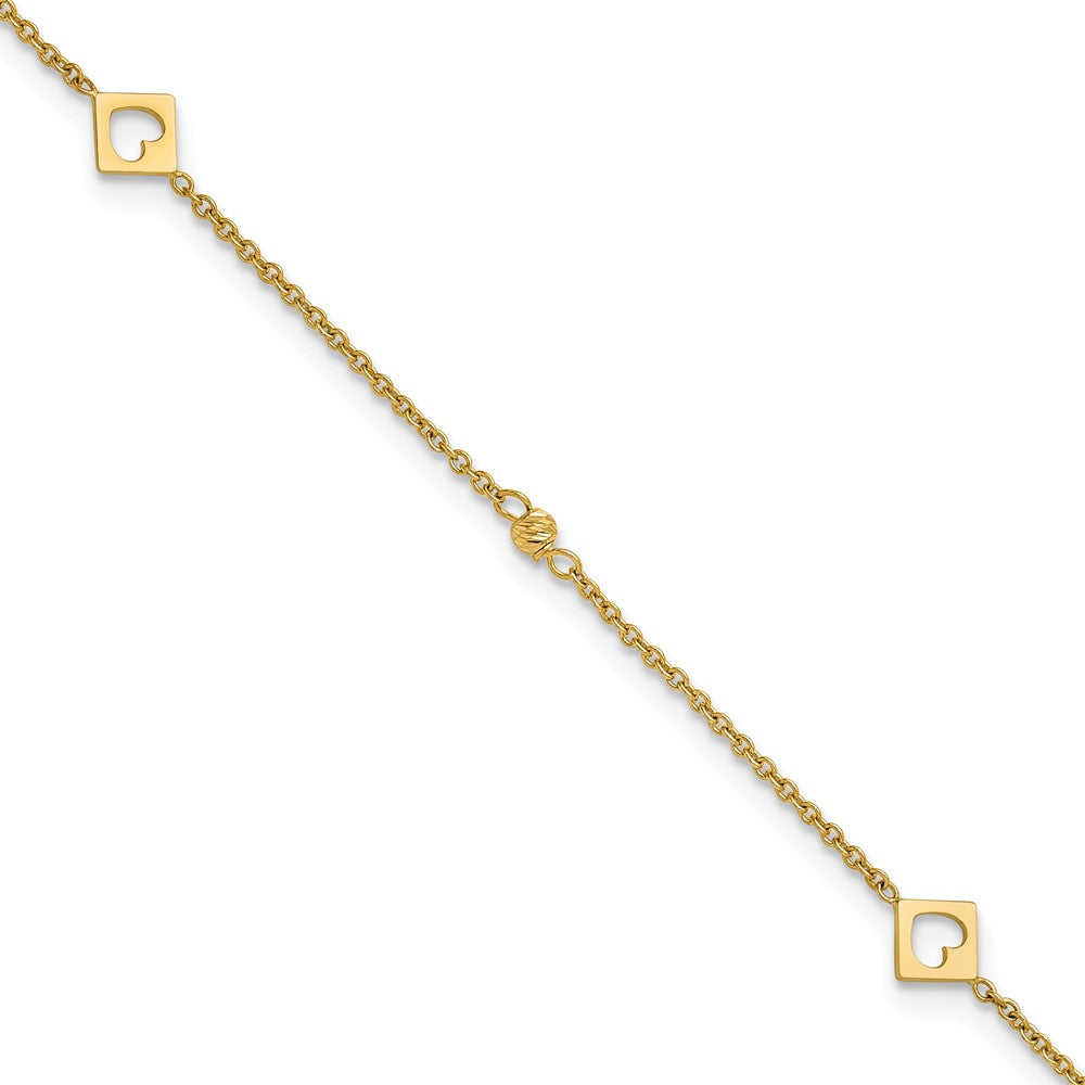 Link Hearts and D/C Beads Plus 1in ext Anklet