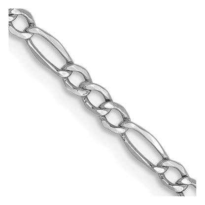 2.5mm Semi-Solid Figaro Chain - White Gold