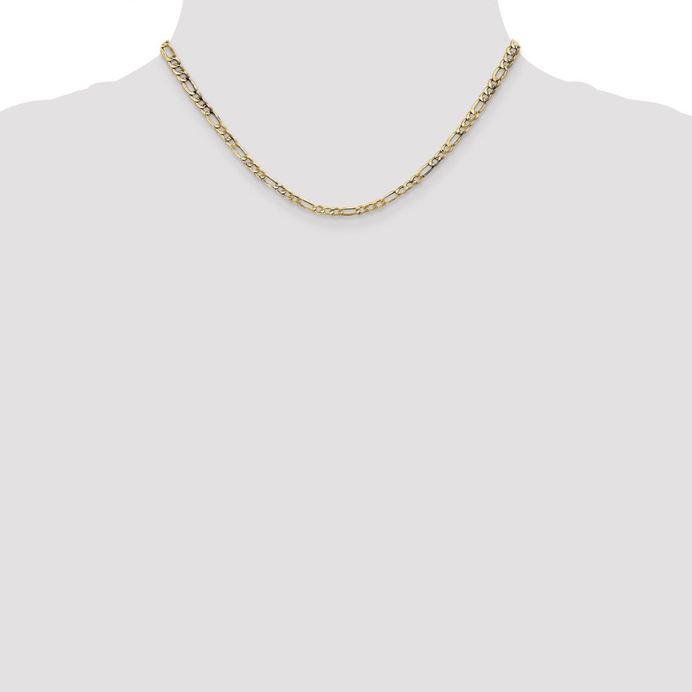 3.5mm Semi-Solid Figaro Chain - Yellow Gold
